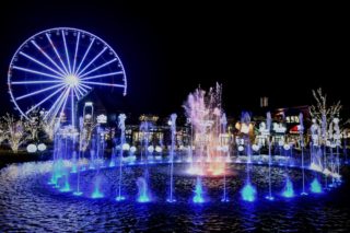The Island Show Fountain at night in Pigeon Forge