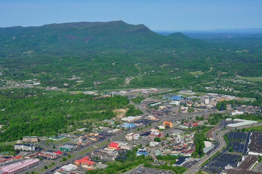 Aerial view of the Pigeon Forge Parkway