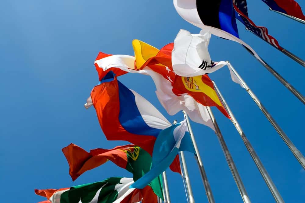 flags flying from countries around the world