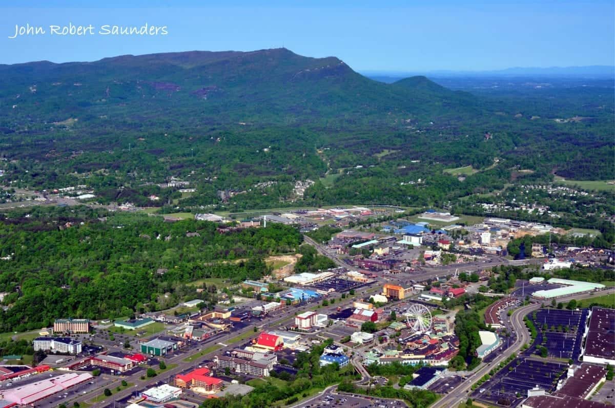 Aerial view of the Parkway in Pigeon Forge